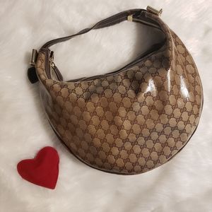 Gucci GG Crystal Coated Canvas Duchessa Hobo Bag - Dark brown, Beige & Gold
